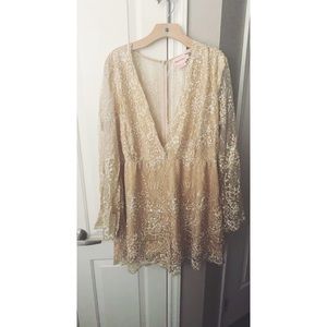 Showpo. Gold glitter romper sz 16
